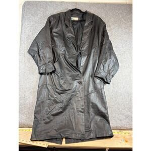VTG 80s 90s Sarah Taylor Leather Trench Coat Women Large Black Goth Grunge Retro